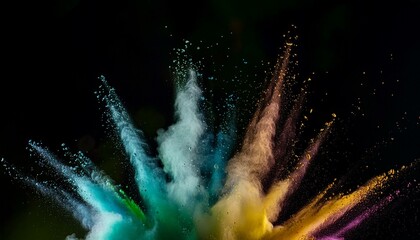 Explosion splash of colorful powder with freeze abstract splatter of colored dust powder.