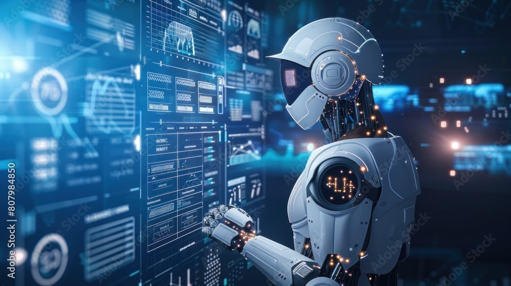 Poster artificial intelligence and automation, ai robot futuristic concept.