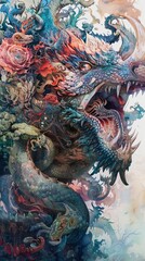 Naklejka premium Capture a breathtaking scene of majestic mythical creatures roaming a surreal landscape