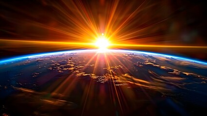 Captivating sunrise view from space captures sun's golden rays on Earth. Concept Space Photography, Sunrise, Golden Rays, Earth, Astronomy