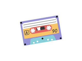 Classic y2k, 90s and 2000s aesthetic. Flat style audio cassette, vintage element. Hand-drawn vector illustration. Patch, sticker, badge, emblem.