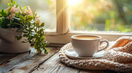 Hot coffee cup in the morning.