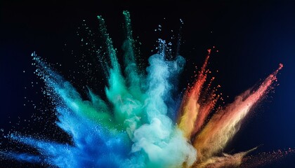 Explosion splash of colorful powder with freeze abstract splatter of colored dust powder.