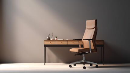 A sleek modern office chair in front of a minimalist desk, ready for a day of productive work