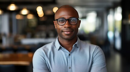 Obraz premium Portrait of confident businessman, dark skin, short hair, glasses 