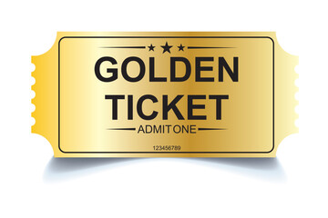 3d golden tickets. Three-dimensional golden ticket with stars and the inscription 