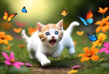 Digital painting playful scene of kittens chasing  (10)