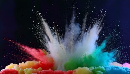 Explosion splash of colorful powder with freeze abstract splatter of colored dust powder.