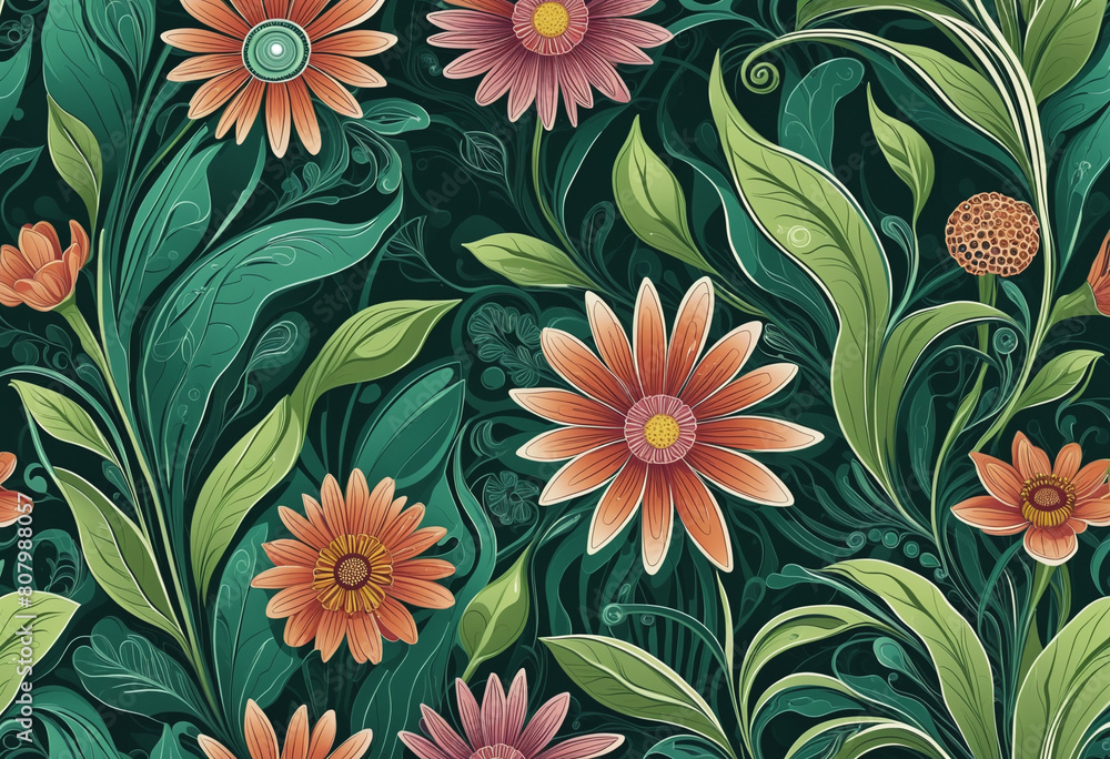 Aufkleber generative ai creates a colorful and abstract floral pattern on a futuristic vector background, perf
