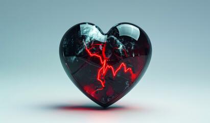 3D rendered black heart with vibrant red lightning, depicting emotions and energy