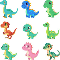 Cute dinosaurs vector cartoon set