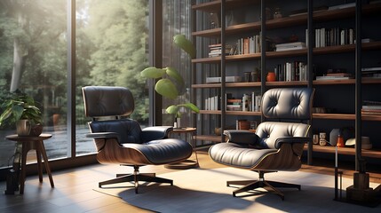 A sleek swivel chair in a home office, providing flexibility and comfort for productive work sessions - Powered by Adobe