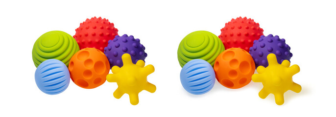 Colorful sensory balls for kids: enhancing cognitive and physical development. a various tactile...