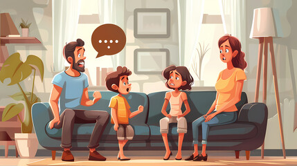 Obraz premium Family during a quarrel at home with parents swearing vector illustration