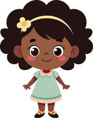 Fototapeta premium Cute little afro girl flat character vector clipart
