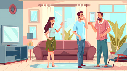 Family during a quarrel at home with parents swearing vector illustration