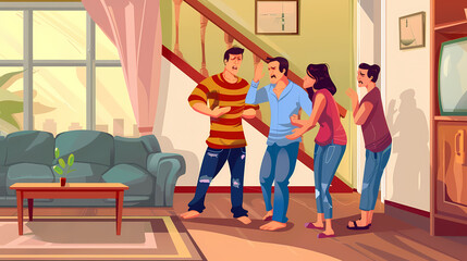 Fototapeta premium Family during a quarrel at home with parents swearing vector illustration