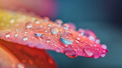 A delicate water droplet glistening on a vibrant flower petal, nature's refreshing touch