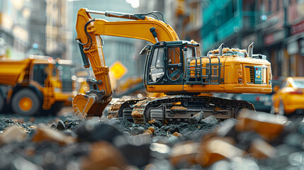 Photo Realistic Construction Machinery at Work Demonstrating Land Preparation for New Development
