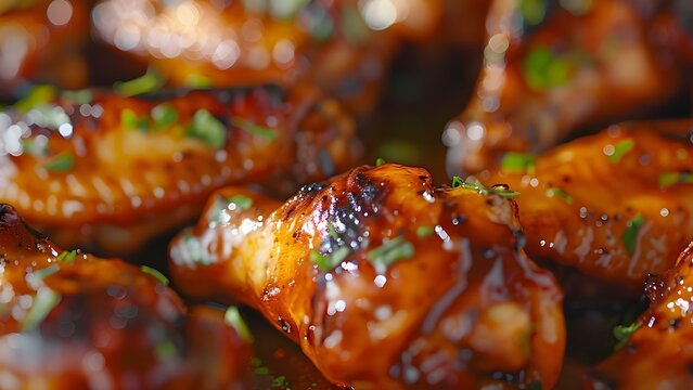 Chicken wings in spicy sauce ideal for restaurant menus flyers or social media. Concept Spicy Chicken Wings, Restaurant Special, Tasty Menu Item, Flavorful Appetizer, Social Media Promotion