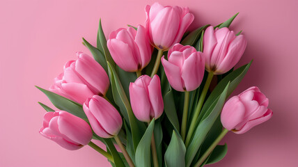 Obraz premium A bouquet of pink tulips is arranged in a vase