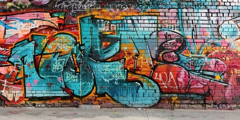 graffiti wall at street side, foot path with grungy rebel artwork, Generative Ai