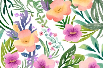 Watercolor blooming flower background  spring background, blooming flowers background