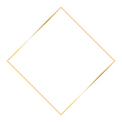 Golden diamond shape frame. Vector outline thin rhombus aesthetic geometric shine border for invitations design