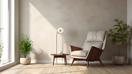 A stylish mid-century modern chair in a minimalist living room, adding retro flair to contemporary decor