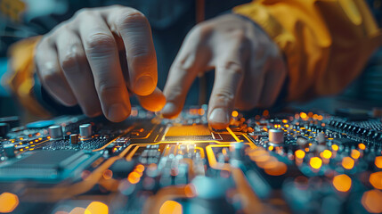 Experienced Electrical Engineer Ensuring Circuit Board Functionality in Realistic Photo Stock Concept