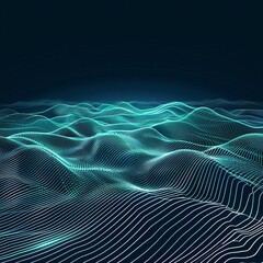 Hightech vector design with glowing lines and waves, simulating a digital ocean in motion, clean and clear with copy space