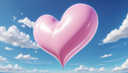 Clip art of pink heart mark in blue sky in anime style - Powered by Adobe