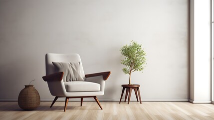 A stylish mid-century modern chair in a minimalist living room, adding retro flair to contemporary...