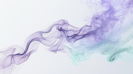 Fototapeta premium Gentle smoke in shades of lavender and mint gracefully dancing across a white background, forming a tranquil and soothing abstract scene