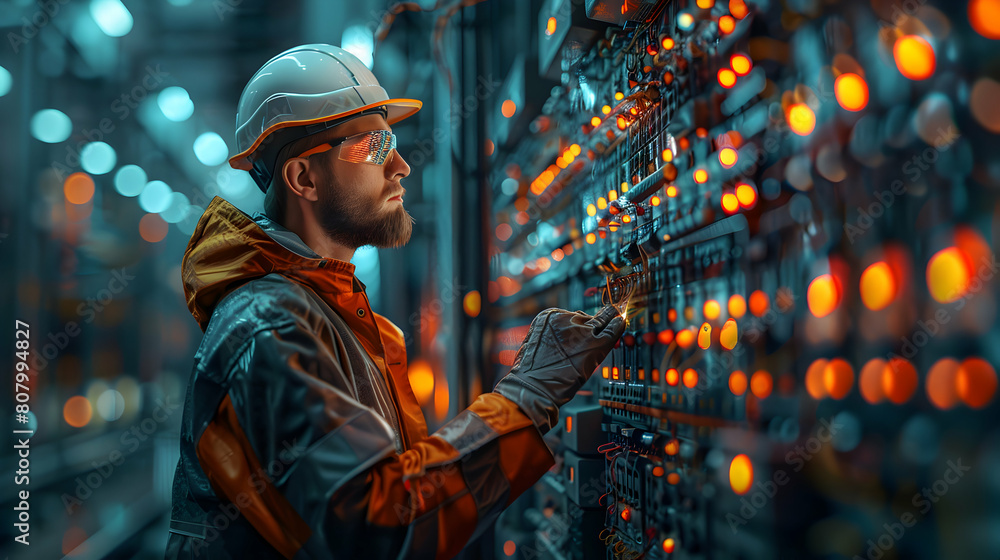 Poster quality assurance: electrical engineer testing battery backup systems for power continuity during gr
