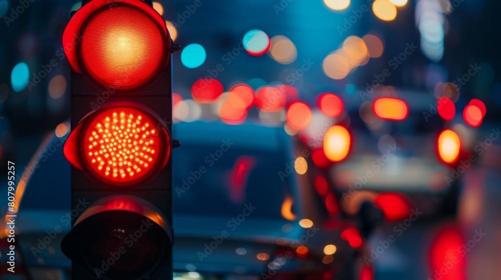 Aufkleber a driver stopping at a red light with blurred traffic in the background, traffic signals