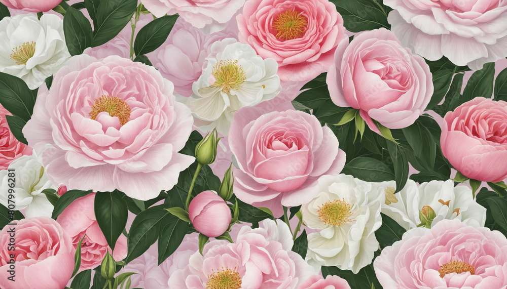 Poster generative ai design of a botanical collection featuring vector graphics of isolated pastel peonies 