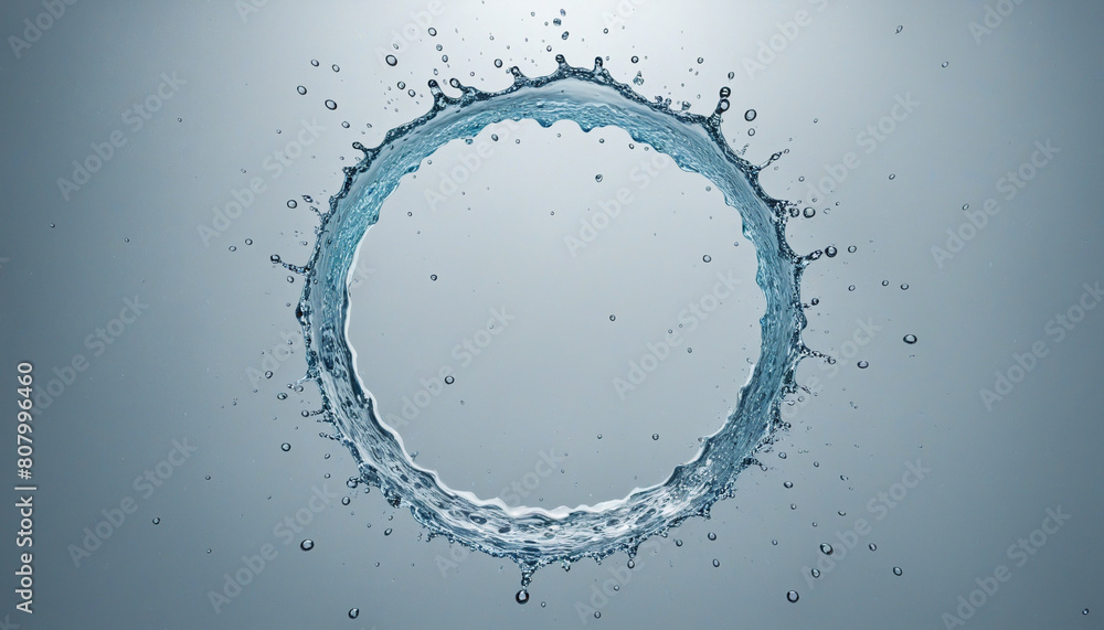 Poster collection of water splashes forming a fluid circle, isolated on a transparent background and drippi