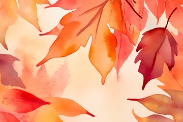 Watercolor falling leaves in shades of red, orange, and gold, capturing the beauty of autumn background 