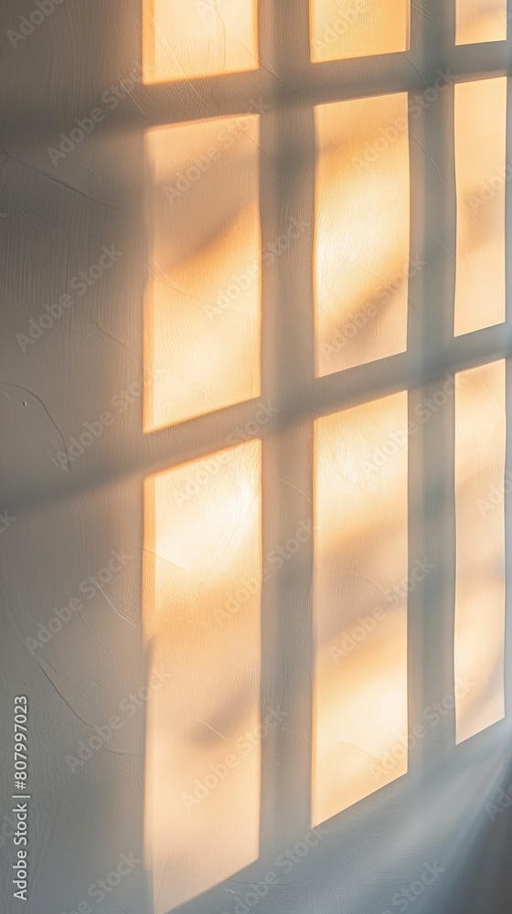 Poster crisp morning light softly blurred as it passes through a window, casting abstract patterns on a pla