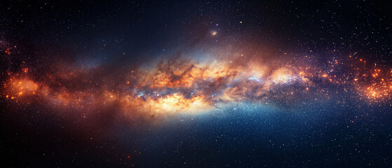 Fototapeta premium A starry sky with a bright orange cloud in the middle