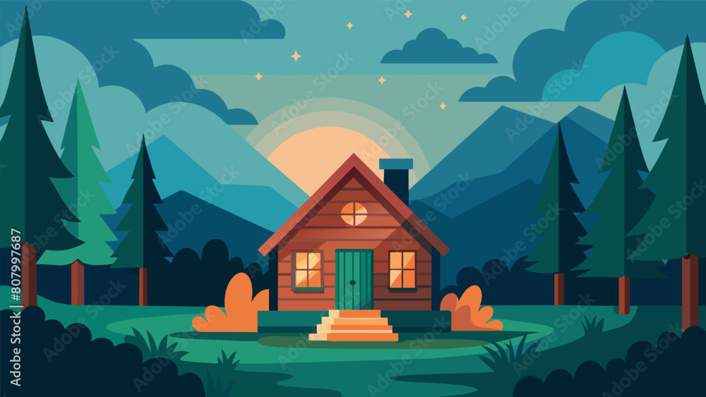 Poster a cozy cabin in the woods serves as the backdrop for a guided imagery session with the patient being
