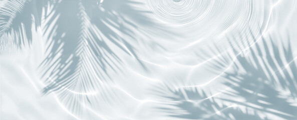 Transparent Shadow Overlay Effect. Palm Leaves, Water Ripples and Sunlight Reflections on transparent Background.  Ideal for Product Placement. 