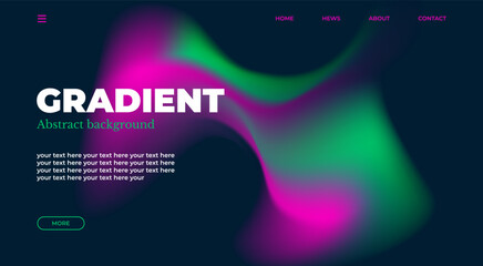 Abstract gradient web page design template, background with smooth blur shapes and sample text, copy space.Pink,green,blue and black color.Copy space.Wavy liquid gradient mesh.Grapic design.