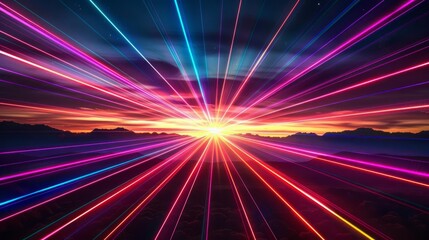 Bright, colorful laser rays fanning out against a dark sky, creating a dramatic and eyecatching wallpaper with areas for customization