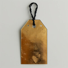 Gold paper hang tag with black trimming on white background. Elegant and luxurious label for fashion products. AI generative.