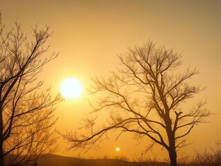 sunset in the forest