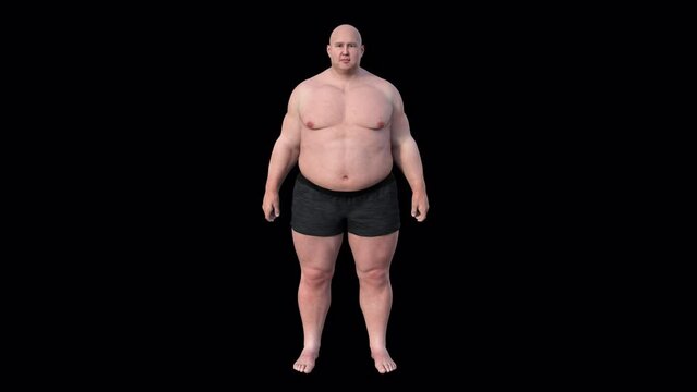 3D animation depicting gradual transformation from normal weight to overweight, highlighting lifestyle factors and health implications.