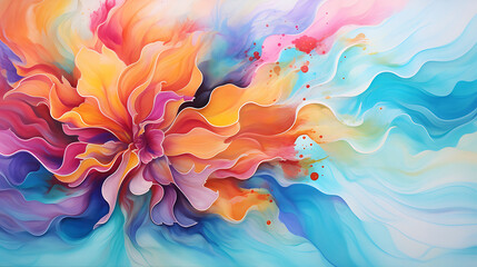 An energetic splash of vibrant watercolor hues symbolizing the chaos and beauty of a tropical storm