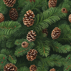 Fototapeta premium Festive Christmas Decor featuring Spruce and Pinecone Accents 